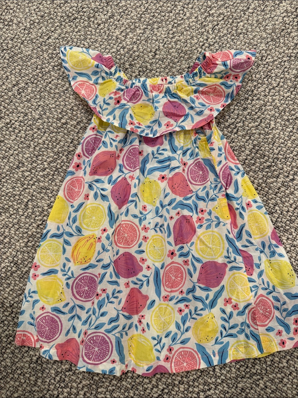 Hatley Girls Citrus Print Ruffle Neck Sundress — Yellow, Pink, Blue